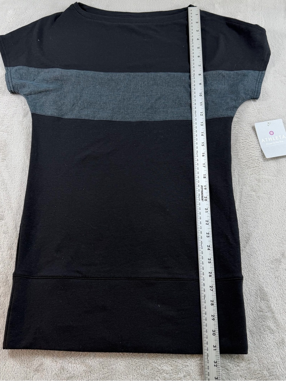 Athleta Energize Boat Neck Dress Womens XS Black Gray Colorblock‎ Cotton Blend - Picture 3 of 8